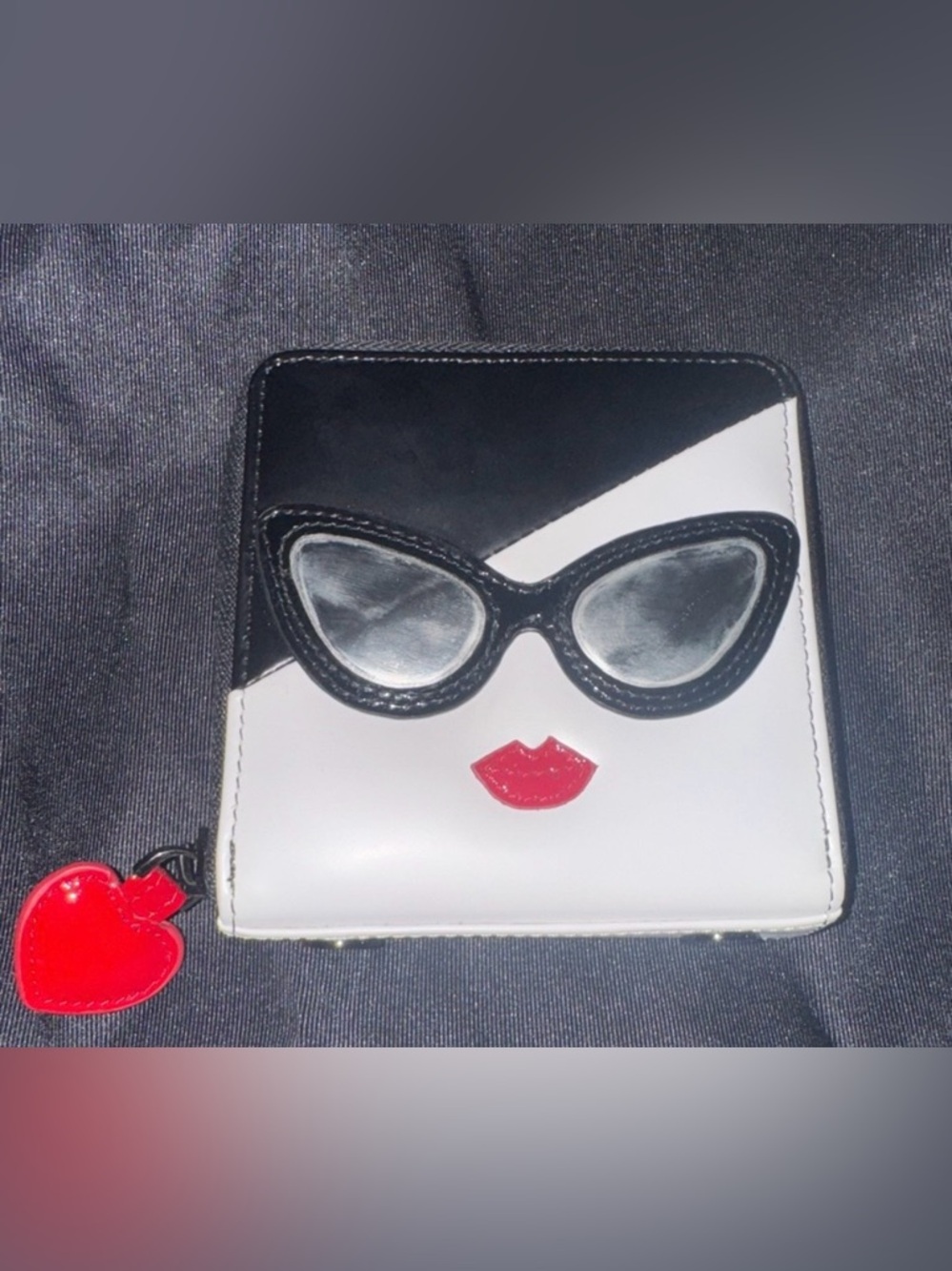 Alice + Olivia ‘Stace Face’ Black and White Leather Zip Wallet